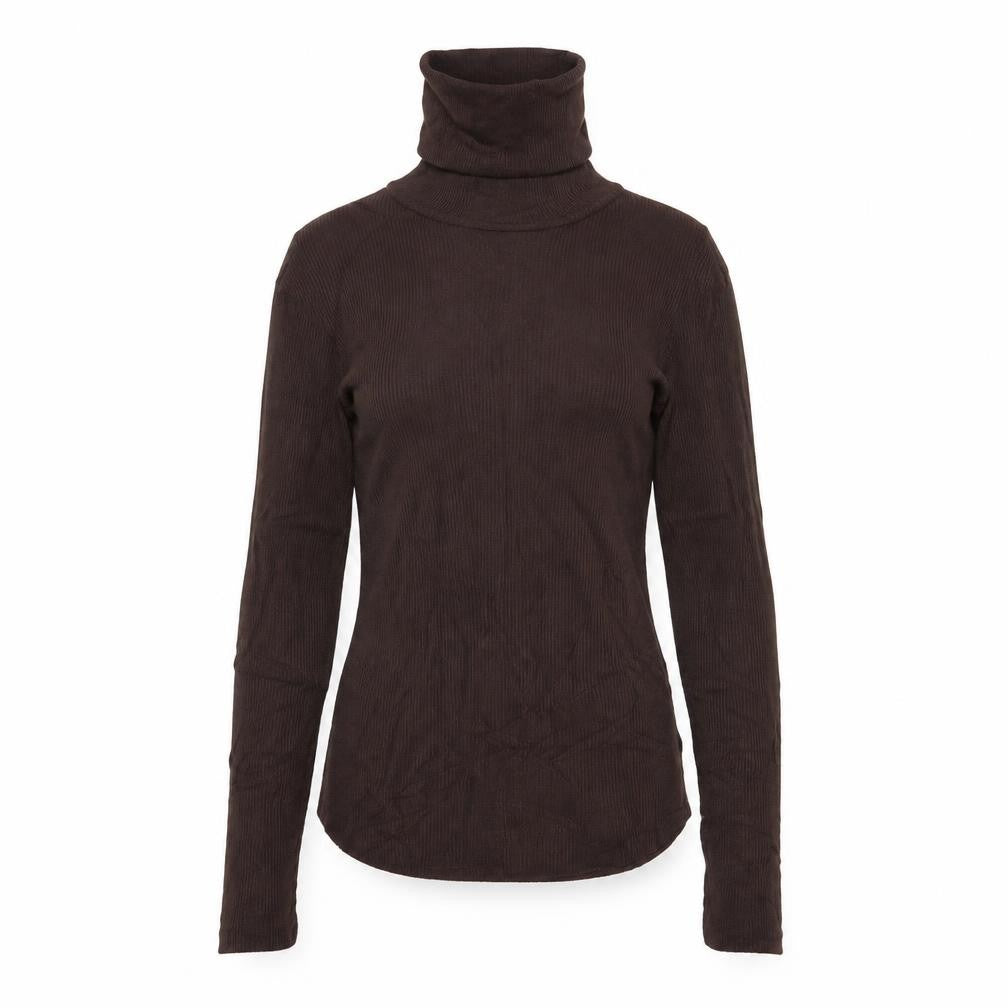 Zara Women Brown M Ribbed Roll Neck Long Sleeve Stretch Top