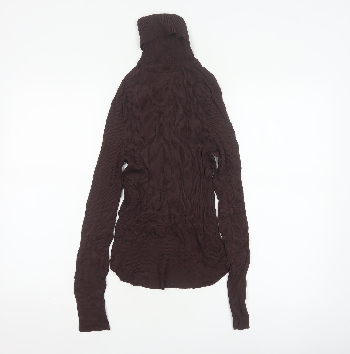 Zara Women Brown M Ribbed Roll Neck Long Sleeve Stretch Top