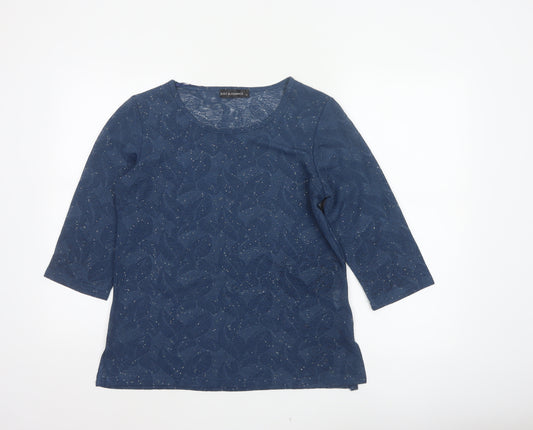 Just Elegance Women’s Blue Size 12 Floral Rhinestone 3/4 Sleeve Top