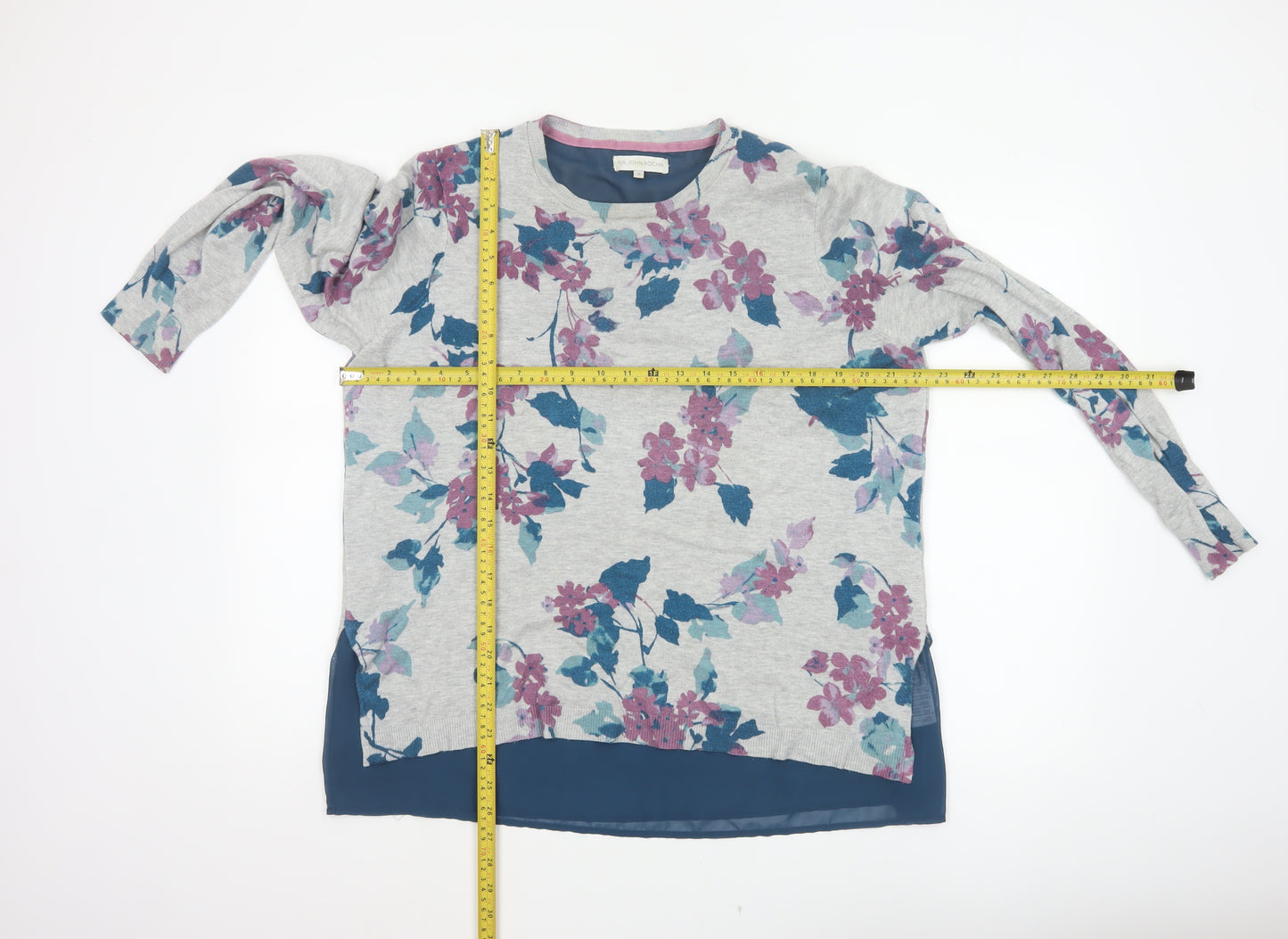 RJR John Rocha Women Grey Floral Knit Layered Jumper UK 14