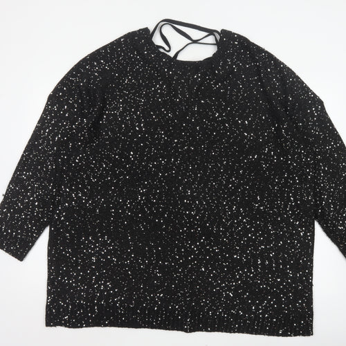 Yours Women’s Black Sequin Lace-Up Back 3/4 Sleeve Blouse UK 26-28
