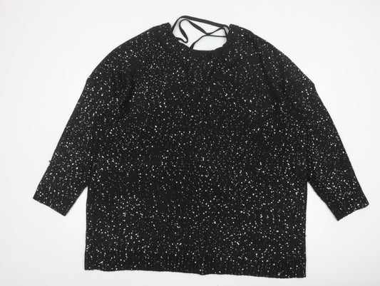 Yours Women’s Black Sequin Lace-Up Back 3/4 Sleeve Blouse UK 26-28