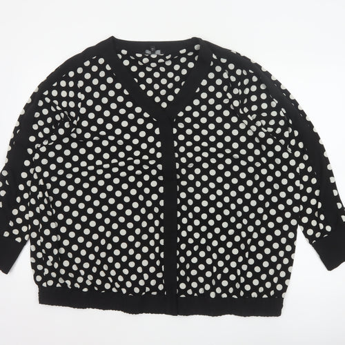 Next Women Black UK 20 Polka Dot V-Neck Open Front Long Sleeve Blouse