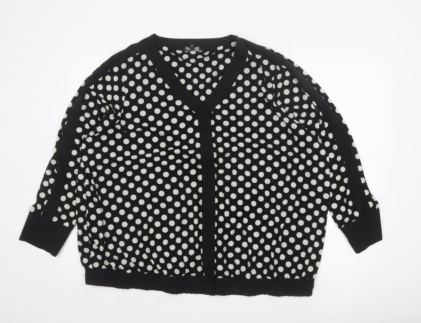 Next Women Black UK 20 Polka Dot V-Neck Open Front Long Sleeve Blouse