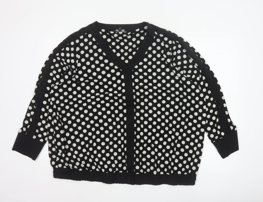 Next Women Black UK 20 Polka Dot V-Neck Open Front Long Sleeve Blouse