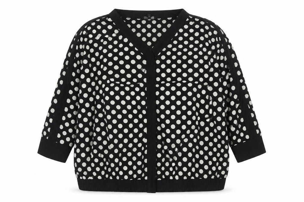 Next Women Black UK 20 Polka Dot V-Neck Open Front Long Sleeve Blouse