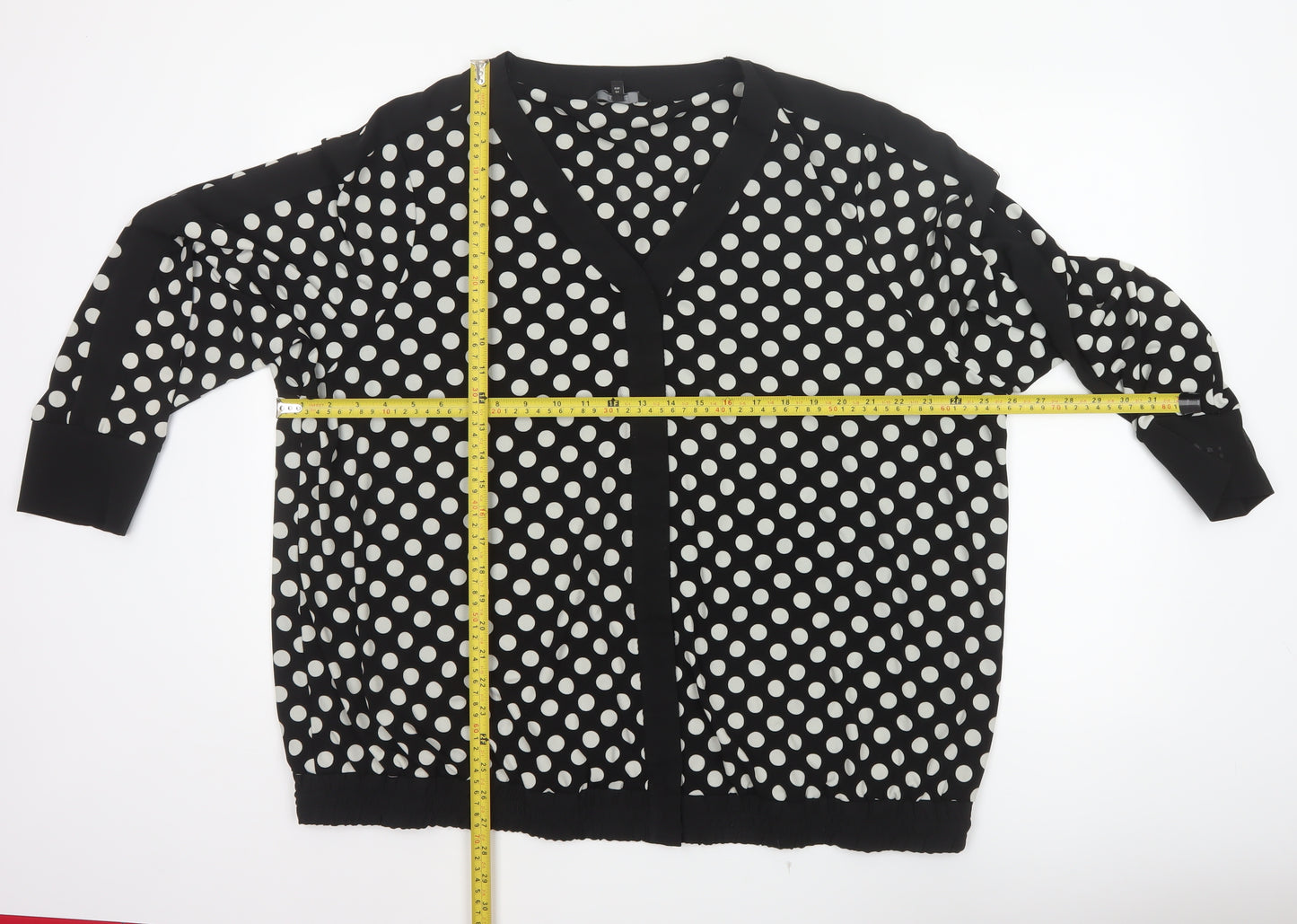 Next Women Black UK 20 Polka Dot V-Neck Open Front Long Sleeve Blouse