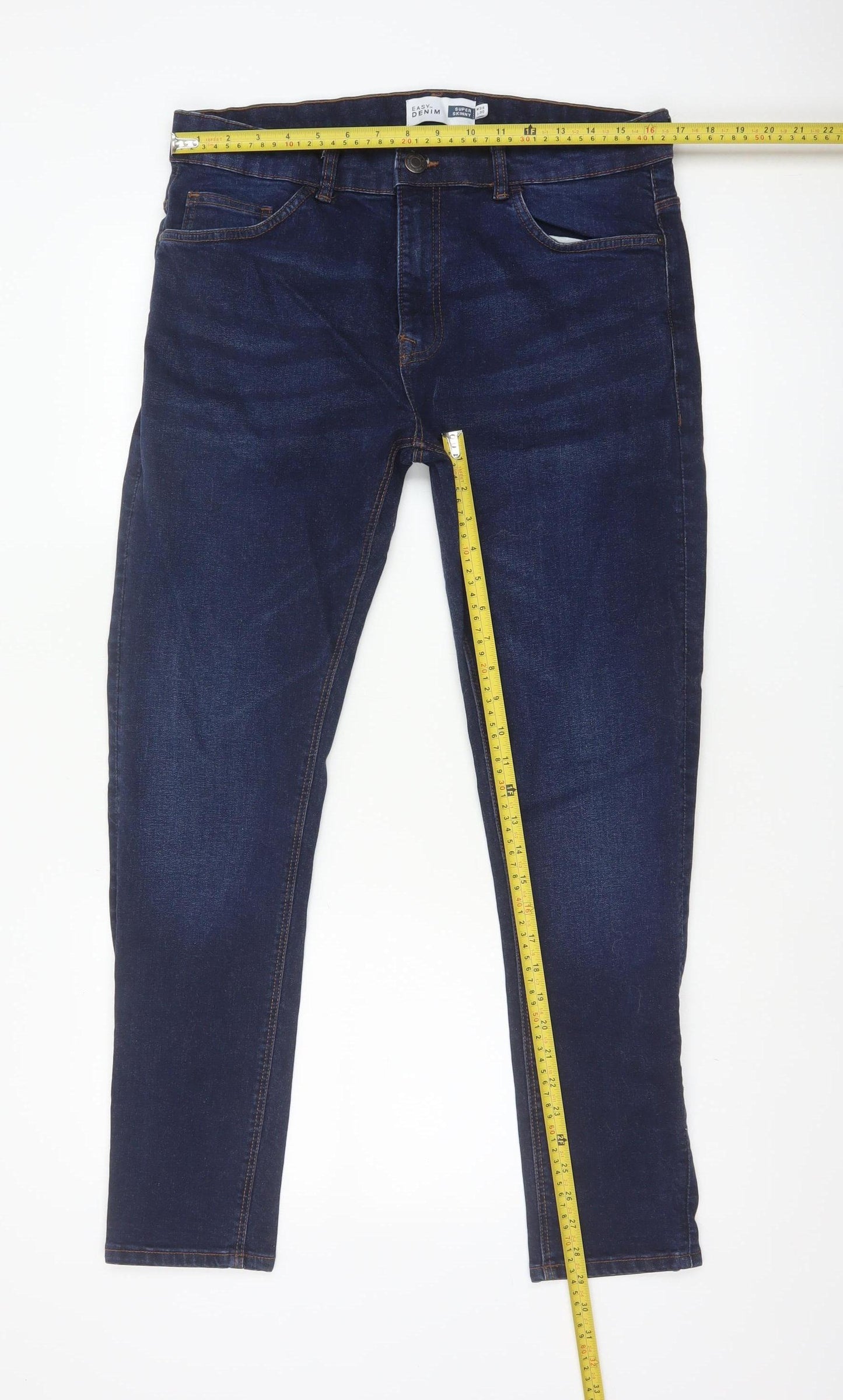 Easy Denim Men's Blue W34 L30 Super Skinny Stretch Jeans
