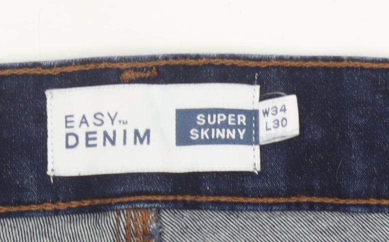 Easy Denim Men's Blue W34 L30 Super Skinny Stretch Jeans