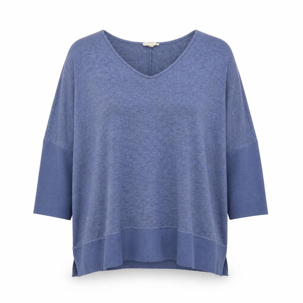 Front view of Aveology Women Blue Plus, size 34, Relaxed V-Neck Tunic Top