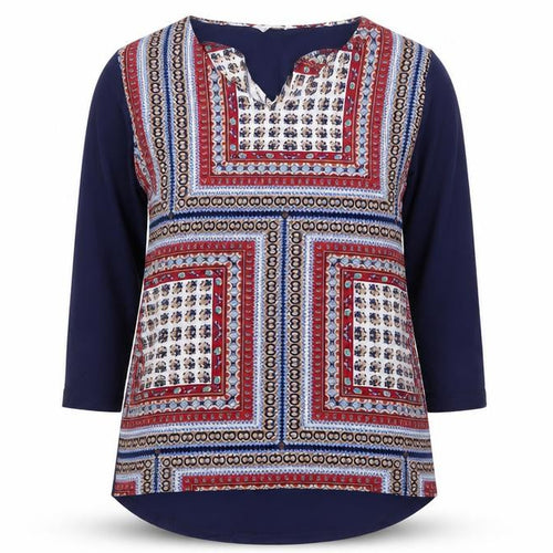 Alexara Women’s Multicoloured Size 12 Bohemian V-Neck Tunic Blouse