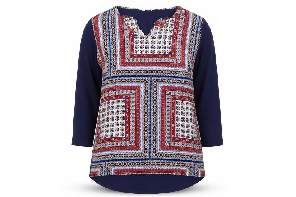 Alexara Women’s Multicoloured Size 12 Bohemian V-Neck Tunic Blouse