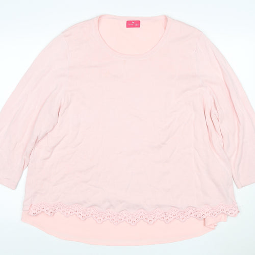 Together Women’s Pink UK 22 3/4 Sleeve Lace Hem Scoop Neck Jumper