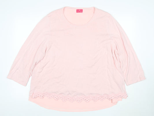 Together Women’s Pink UK 22 3/4 Sleeve Lace Hem Scoop Neck Jumper