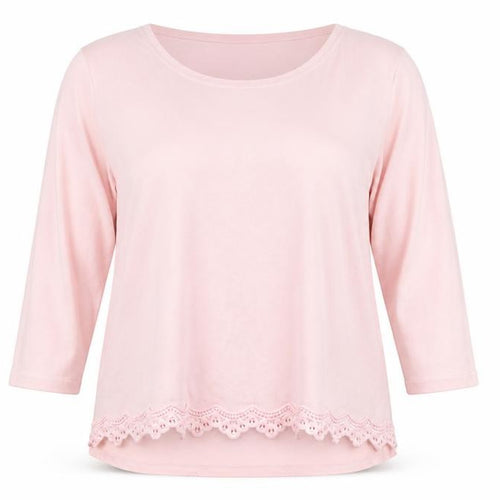Together Women’s Pink UK 22 3/4 Sleeve Lace Hem Scoop Neck Jumper