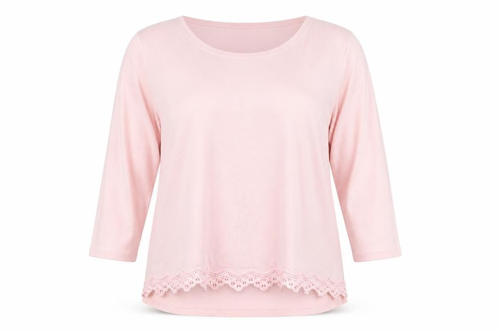 Together Women’s Pink UK 22 3/4 Sleeve Lace Hem Scoop Neck Jumper
