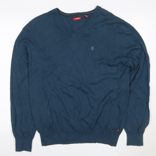 IZOD Men’s Blue L V-Neck Cotton Knit Logo Pullover Jumper