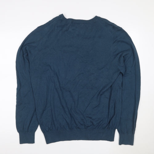 IZOD Men’s Blue L V-Neck Cotton Knit Logo Pullover Jumper