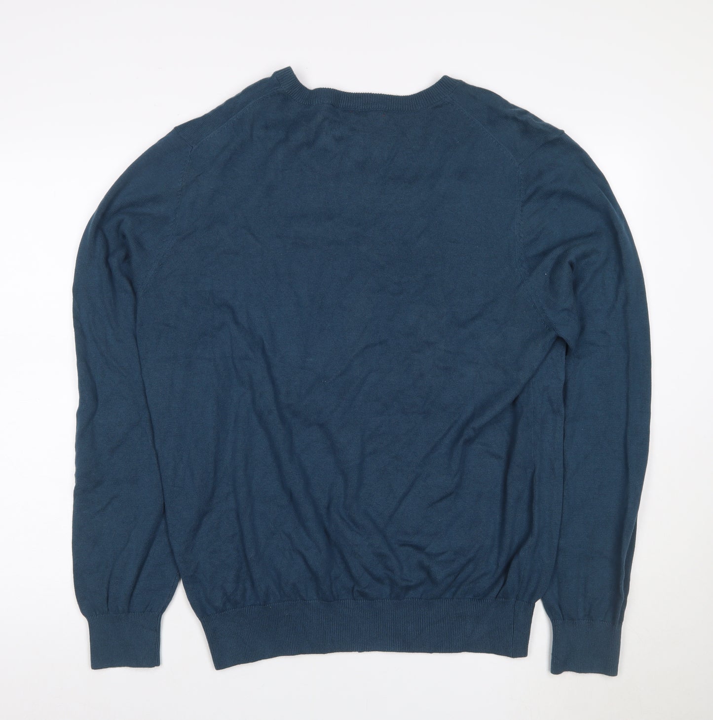 IZOD Men’s Blue L V-Neck Cotton Knit Logo Pullover Jumper