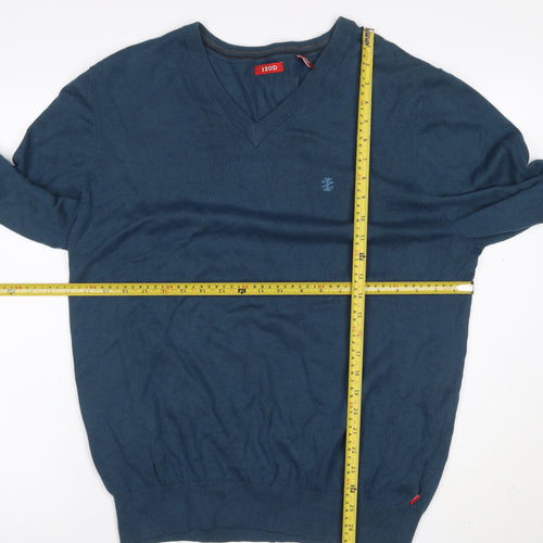 IZOD Men’s Blue L V-Neck Cotton Knit Logo Pullover Jumper