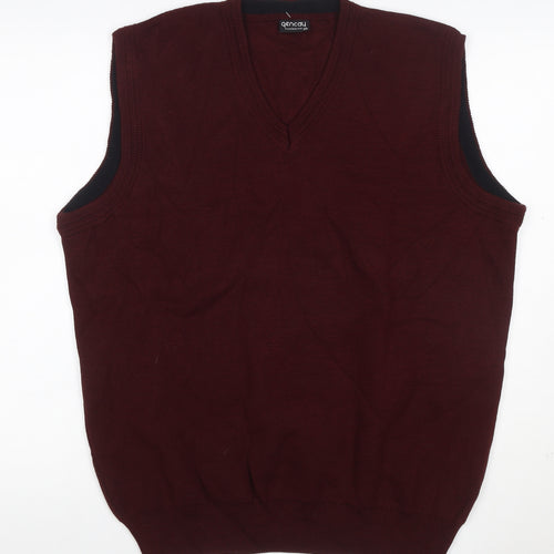 Qencay Men’s Red Wool Blend V-Neck Knit Vest 2XL