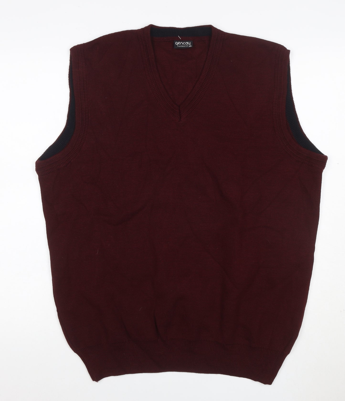 Qencay Men’s Red Wool Blend V-Neck Knit Vest 2XL