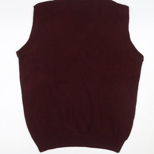 Qencay Men’s Red Wool Blend V-Neck Knit Vest 2XL