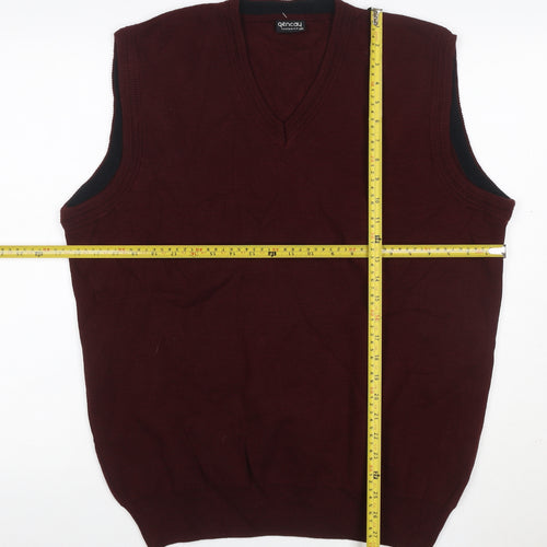 Qencay Men’s Red Wool Blend V-Neck Knit Vest 2XL