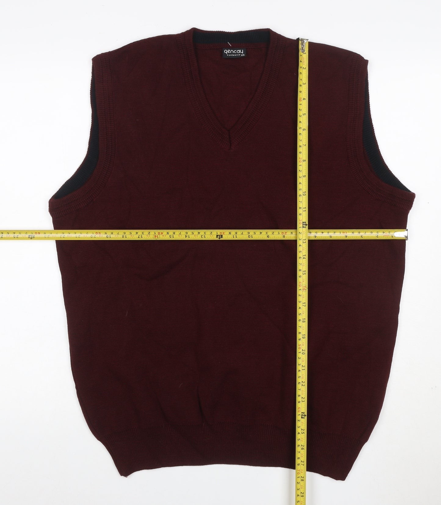 Qencay Men’s Red Wool Blend V-Neck Knit Vest 2XL