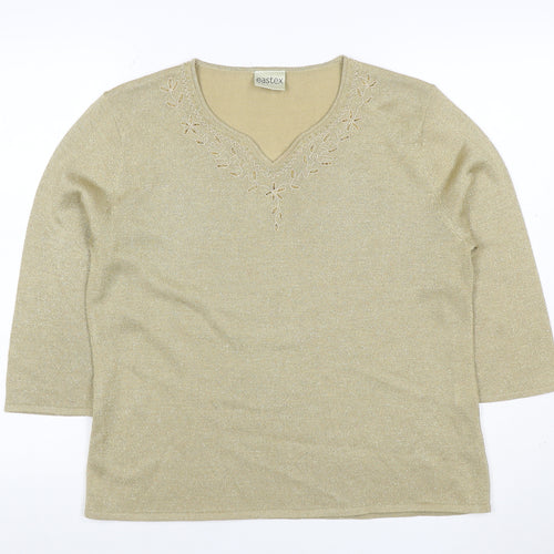 Eastex Women Gold Basic Embroidered V-Neck Knit Top UK 16/18