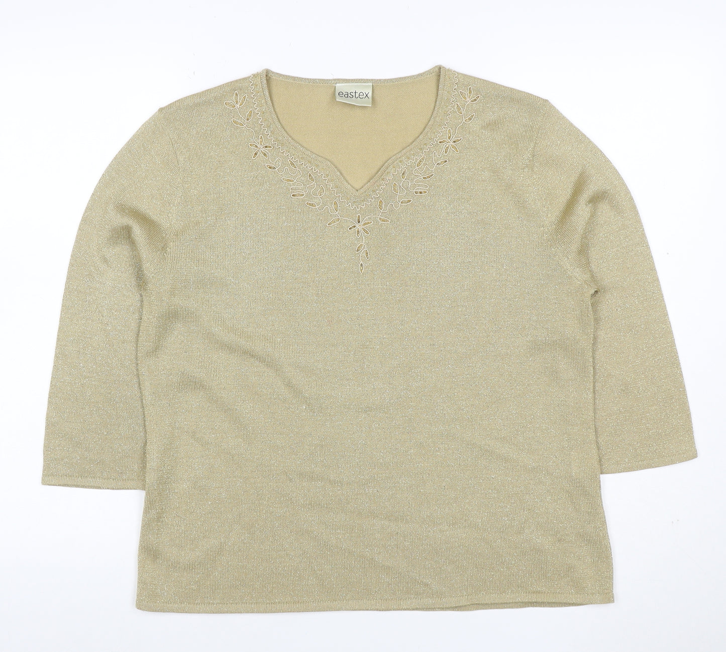 Eastex Women Gold Basic Embroidered V-Neck Knit Top UK 16/18