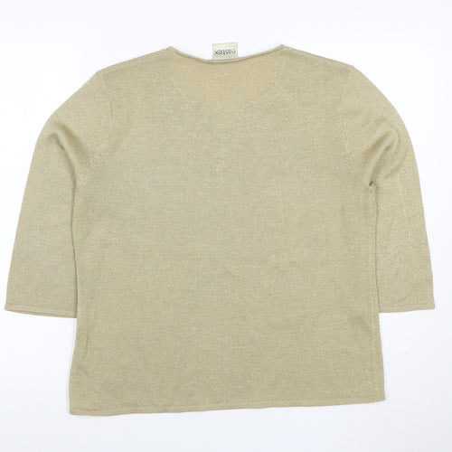 Eastex Women Gold Basic Embroidered V-Neck Knit Top UK 16/18