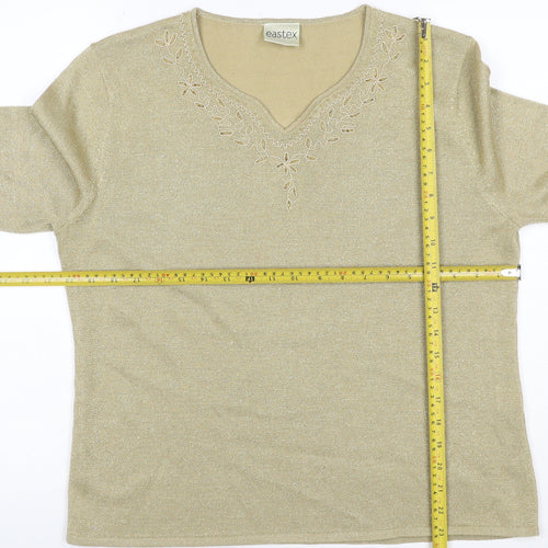 Eastex Women Gold Basic Embroidered V-Neck Knit Top UK 16/18