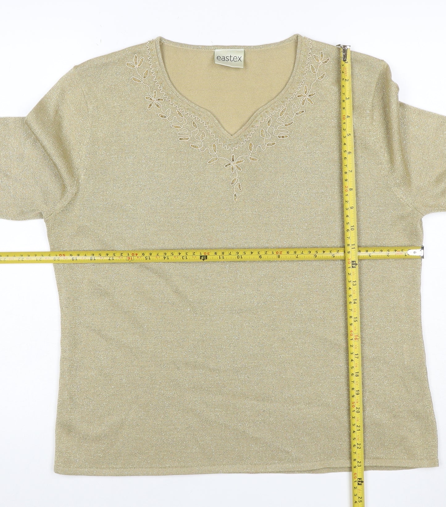 Eastex Women Gold Basic Embroidered V-Neck Knit Top UK 16/18
