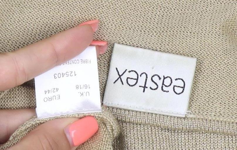 Eastex Women Gold Basic Embroidered V-Neck Knit Top UK 16/18