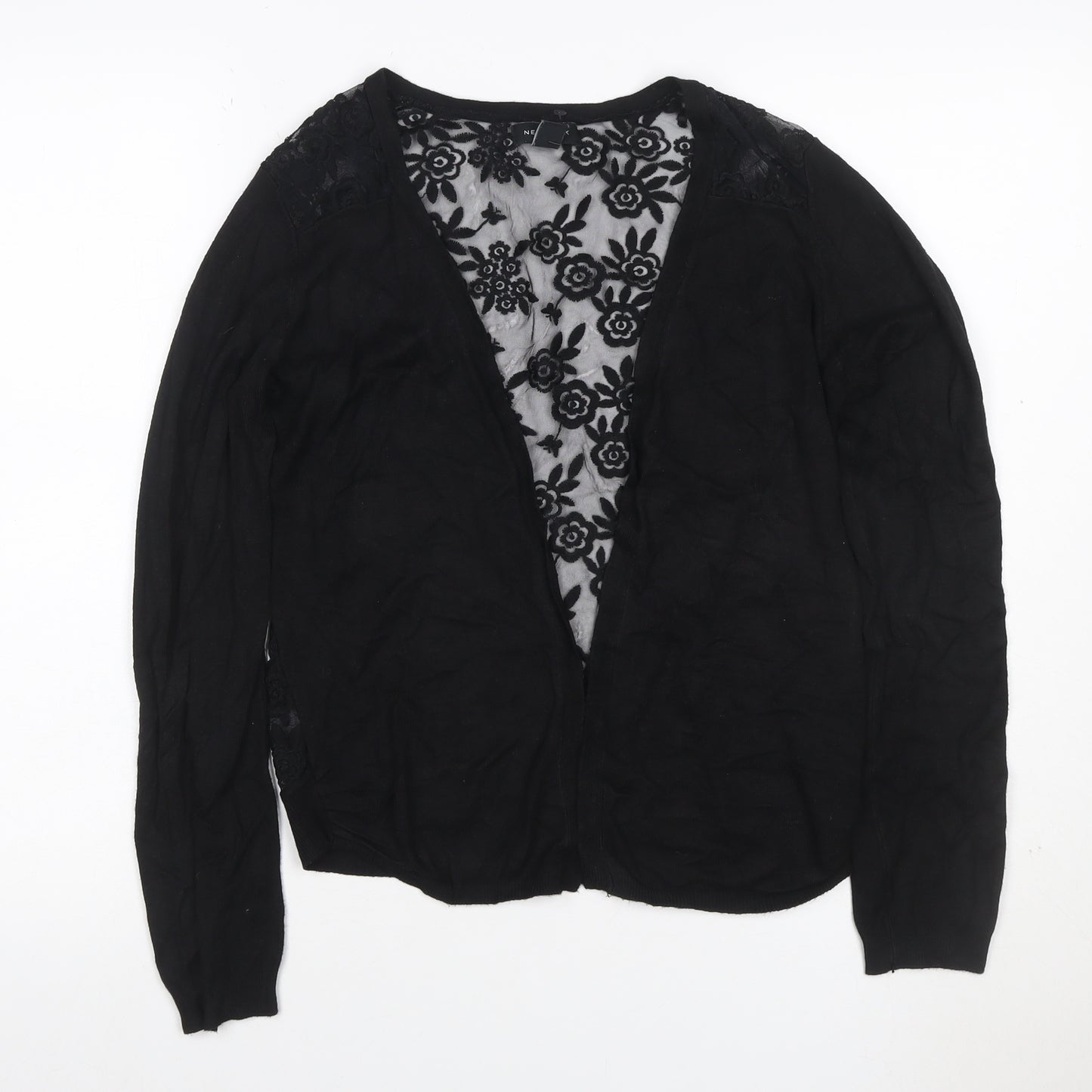 New Look Women’s Black UK 10 Open Cardigan Floral Lace Long Sleeve