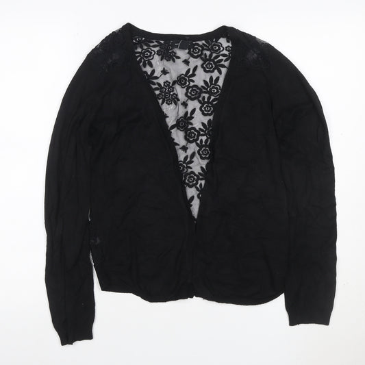 New Look Women’s Black UK 10 Open Cardigan Floral Lace Long Sleeve