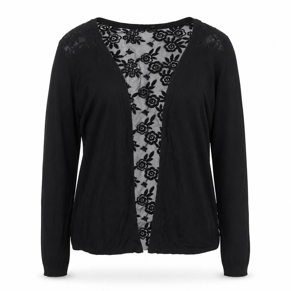 New Look Women’s Black UK 10 Open Cardigan Floral Lace Long Sleeve