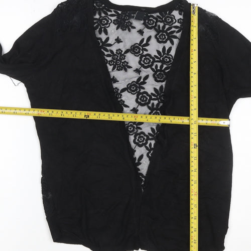 New Look Women’s Black UK 10 Open Cardigan Floral Lace Long Sleeve