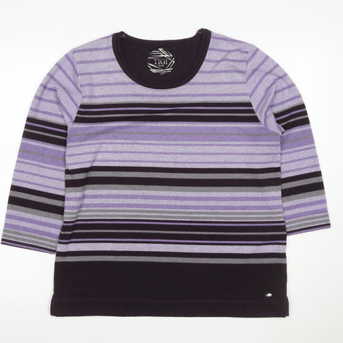 TIGI Women’s Purple Striped Knit Jumper Size 16 3/4 Sleeve