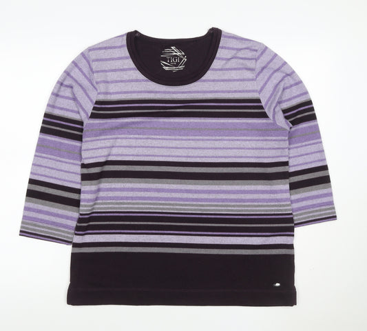 TIGI Women’s Purple Striped Knit Jumper Size 16 3/4 Sleeve