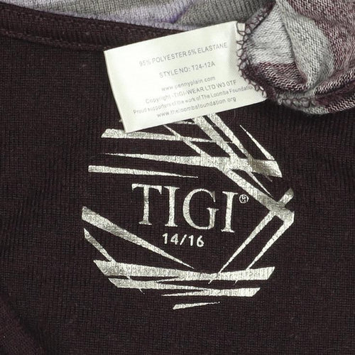 TIGI Women’s Purple Striped Knit Jumper Size 16 3/4 Sleeve