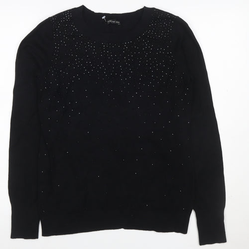 Express Women’s Black L Rhinestone Crew Neck Knit Jumper