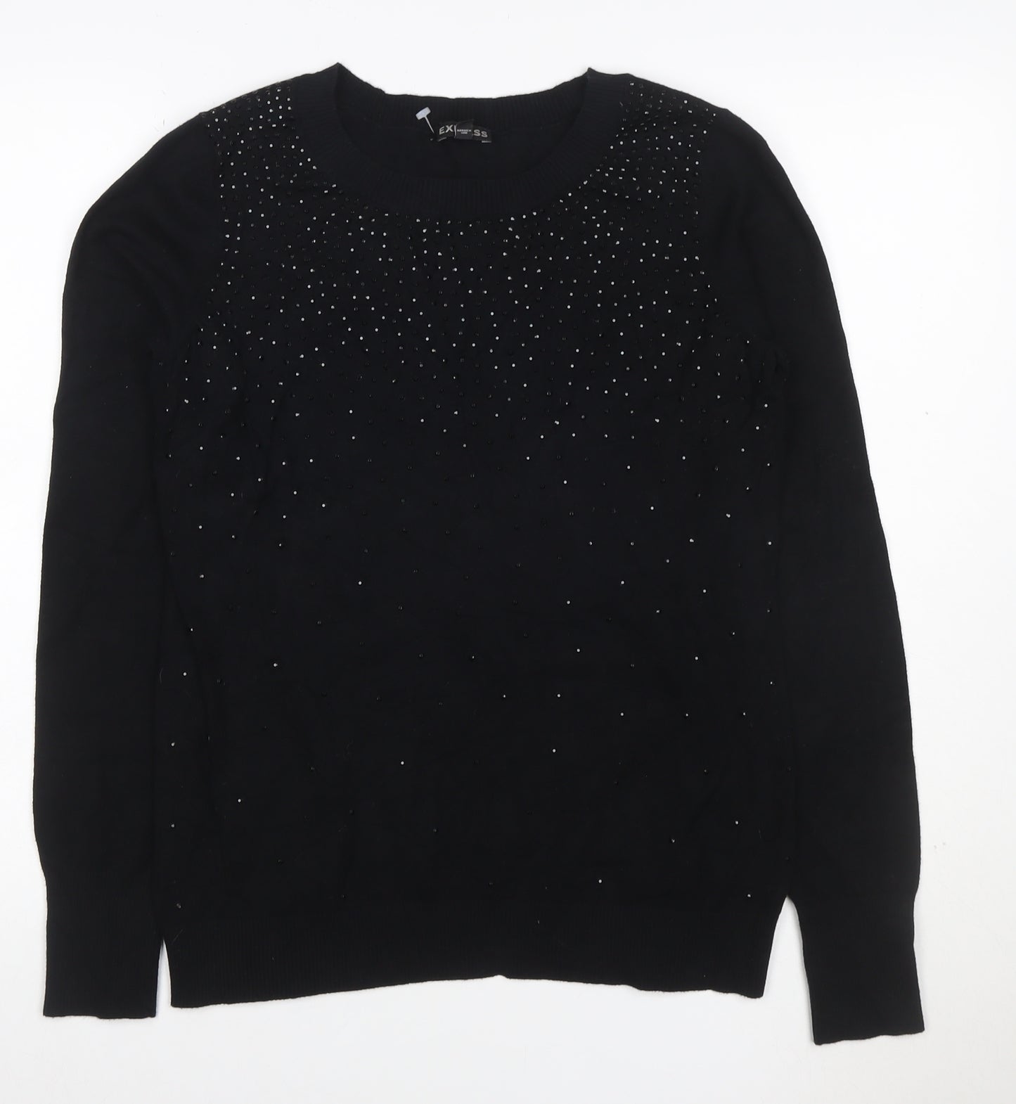 Express Women’s Black L Rhinestone Crew Neck Knit Jumper