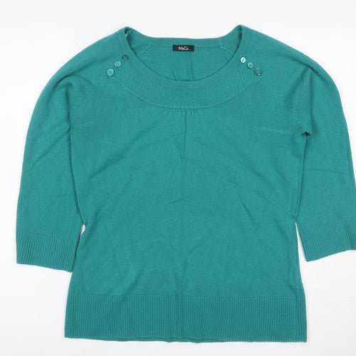 M&Co Women Green L Knit 3/4 Sleeve Round Neck Button Detail Top