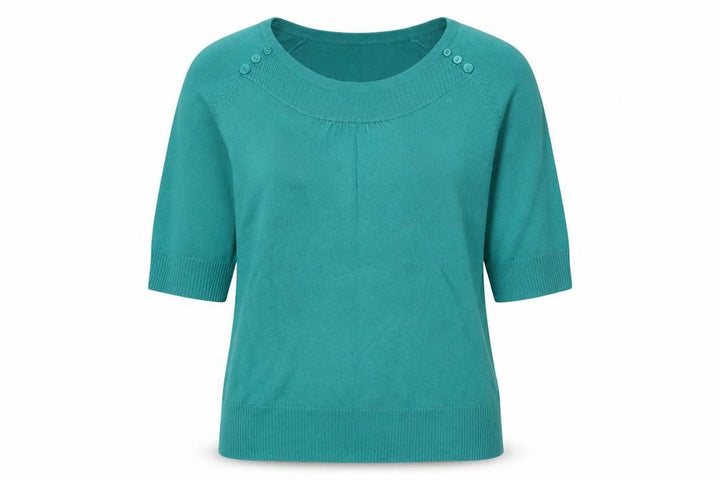 M&Co Women Green L Knit 3/4 Sleeve Round Neck Button Detail Top