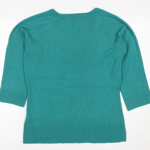 M&Co Women Green L Knit 3/4 Sleeve Round Neck Button Detail Top
