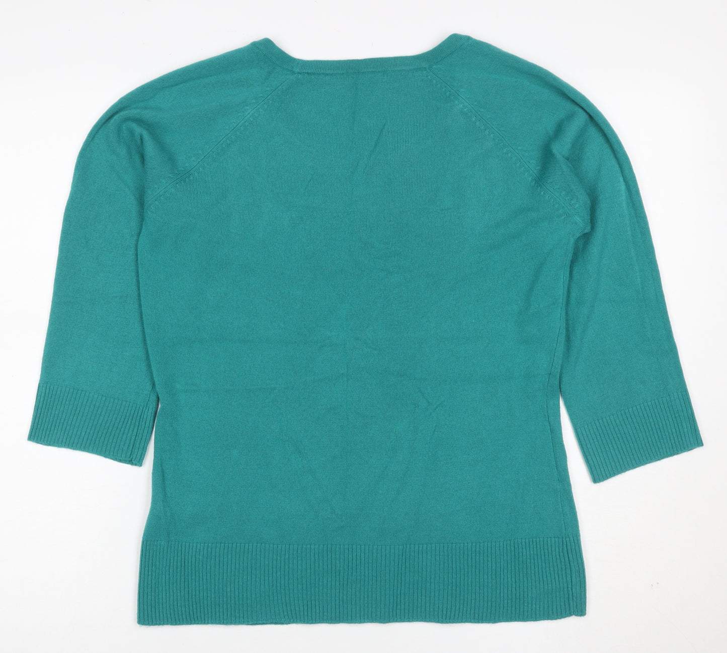 M&Co Women Green L Knit 3/4 Sleeve Round Neck Button Detail Top