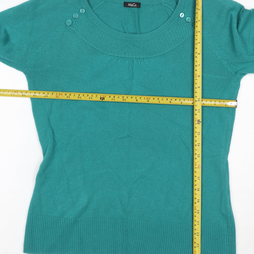 M&Co Women Green L Knit 3/4 Sleeve Round Neck Button Detail Top