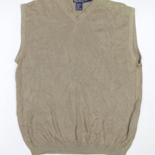 Nautica Men’s Beige XL Silk Cotton V-Neck Knit Jumper Vest